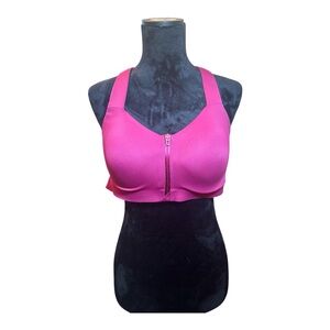 Victoria’s Secret On Point 36D Front Zip Sport Bra Pink Strappy High Impact